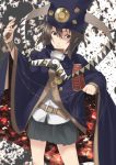  00s 1girl belt boogiepop boogiepop_(character) boogiepop_phantom brown_eyes brown_hair cloak hat mizuki_makoto pleated_skirt short_hair skirt solo wire yin_yang 