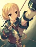  1girl arrow blonde_hair bow_(weapon) brown_eyes gloves lowres short_hair solo weapon 