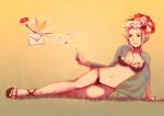  1girl bad_id bra breasts envelope fairy flower large_breasts letter lingerie mail morifumi original panties pointy_ears solo underwear underwear_only 