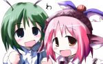  2girls antennae blue_eyes fang female green_hair morogami_ryou multiple_girls mystia_lorelei pink_hair touhou wriggle_nightbug yellow_eyes 