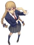  1girl alternate_costume ar_tonelico ar_tonelico_ii blonde_hair chroche_latel_pastalie duplicate glasses gust highres long_hair nagi_ryou official_art school_uniform serafuku simple_background solo violet_eyes 