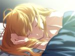  1girl bed blonde_hair breasts cleavage closed_eyes dies_irae g_yuusuke game_cg long_hair lying marie_(dies_irae) on_side sleeping smile solo 