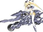  00s 1girl alternate_weapon bardiche blonde_hair fate_testarossa ground_vehicle lowres lyrical_nanoha mahou_shoujo_lyrical_nanoha motor_vehicle motorcycle solo thigh-highs twintails vehicle weapon 