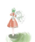  1girl barefoot female from_behind green_hair kazami_yuuka plaid plaid_skirt plaid_vest short_hair skirt skirt_set solo touhou umbrella youkai 