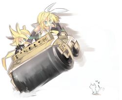  1boy 1girl brother_and_sister cat chibi kagamine_len kagamine_rin kanikama road_roller siblings steamroller twins vocaloid 