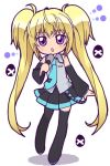  bare_shoulders blonde_hair blush cosplay detached_sleeves hatsune_miku hatsune_miku_(cosplay) hoshina_utau kemushi long_hair microphone music necktie shugo_chara! singing skirt thigh-highs twintails very_long_hair violet_eyes vocaloid 