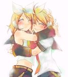  1boy 1girl brother_and_sister headset hug kagamine_len kagamine_rin misaki_kozue siblings twins vocaloid 