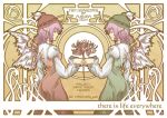  2girls art_nouveau dual_persona female flower hat multiple_girls mystia_lorelei pink_hair short_hair tamajam touhou wings 