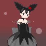  1girl bare_shoulders black_eyes black_hair choker dress earrings flower hair_flower hair_ornament jewelry kuromi kurumi_nui onegai_my_melody solo takehito twintails 