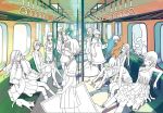  6+girls cat closed_eyes ground_vehicle multiple_girls original school_uniform serafuku sitting sleeping train train_interior vofan 