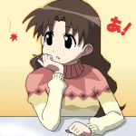  1girl a azumanga_daioh black_eyes brown_hair indoors kazunari lowres oekaki rakugake solo sweater tanizaki_yukari teacher 