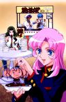  2boys 2girls 90s chu_chu_(shoujo_kakumei_utena) eating food himemiya_anthy kaoru_miki multiple_boys multiple_girls official_art saionji_kyouichi school_uniform serafuku shoujo_kakumei_utena tenjou_utena yakisoba 