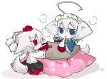  2girls ahoge angeltype animal_ears chibi dog_ears dog_tail female food hat inu_sakuya inubashiri_momiji izayoi_sakuya kotatsu mochi multiple_girls skirt table tail touhou wagashi wolf_ears wolf_tail 