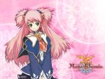  00s 1girl 2007 alchemy atelier_(series) female green_eyes gust long_hair mana_khemia mana_khemia_(series) necktie official_art philomel_hartung pink_background pink_hair smile solo twintails two_side_up wallpaper yoshizumi_kazuyuki 