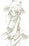  1girl female full_body hat monochrome moriya_suwako sketch skirt solo togashi_yuu touhou white_background 