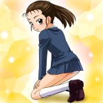  00s futari_wa_precure haruyama_kazunori kneeling lowres nagasawa_katsuko panties ponytail precure school_uniform serafuku socks underwear 