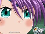  1boy aqua_eyes banpresto close-up facial_mark forehead_mark green_eyes gununu lalia male_focus purple_hair solo super_robot_wars super_robot_wars_original_generation_gaiden 