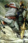  1boy absurdres armor helmet highres horse ma_chao male_focus polearm scan shin_sangoku_musou solo spear weapon 