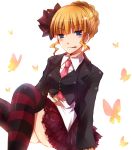  1girl beatrice necktie pink_necktie solo striped striped_legwear suzushiro_kurumi thigh-highs umineko_no_naku_koro_ni zettai_ryouiki 