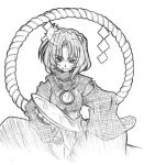  1girl female monochrome rope shimenawa sketch solo touhou white_background yasaka_kanako yu_yu 