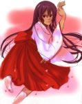  1girl celesta dark_skin japanese_clothes mahou_sensei_negima! masaki_(celesta) miko ofuda red_eyes red_hakama solo tatsumiya_mana 