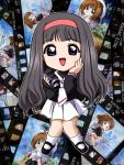  2girls 90s black_hair blush camcorder camera card_captor_sakura chibi child d-ten daidouji_tomoyo film_strip kinomoto_sakura looking_at_viewer mary_janes multiple_girls school_uniform serafuku shoes smile white_hat 