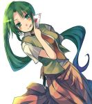 1girl card green_eyes green_hair higurashi_no_naku_koro_ni holding holding_card long_skirt lowres necktie skirt solo sonozaki_mion
