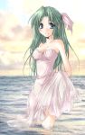  1girl dress green_eyes green_hair half_updo higurashi_no_naku_koro_ni solo sonozaki_shion water 