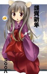  1girl animal_ears hakama japanese_clothes mouse_ears new_year shiratama shiratama_yomogi solo 