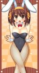  1girl animal_ears breasts bunny_girl bunnysuit fishnet_pantyhose fishnets large_breasts pantyhose rabbit_ears solo suzumiya_haruhi suzumiya_haruhi_no_yuuutsu uehiro 