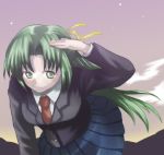  green_eyes green_hair higurashi_no_naku_koro_ni lowres necktie skirt sonozaki_shion 
