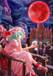  1girl amamizu_(myofuu_kai) chair cup cupping_glass drinking_glass female full_moon legs_crossed moon red_moon remilia_scarlet sitting solo_focus touhou wine_glass 