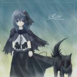  1girl black_hair blue_eyes cape collar dog rain rein rein_(sound_horizon) solo sound_horizon 