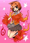  00s 1girl ahoge fire footwear my-hime orange_shirt school_uniform serafuku shirono shirt shiruno skirt socks solo tokiha_mai 