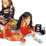  2girls japanese_clothes kimono lowres mebae multiple_girls new_year 