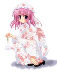  1girl exe_(artist) exe_(xe) female hat japanese_clothes kimono saigyouji_yuyuko sandals solo touhou 