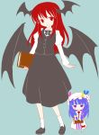  2girls bat_wings chibi female head_wings koakuma michii_yuuki multiple_girls patchouli_knowledge the_embodiment_of_scarlet_devil touhou wings 