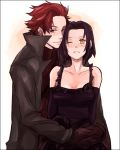  1boy 1girl baccano! black_hair brown_eyes chane_laforet claire_stanfield couple elbow_gloves gloves hetero hug one_eye_closed redhead short_hair sudachips wink yellow_eyes 