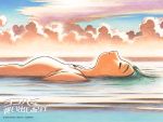 1girl ashinano_hitoshi breasts clouds hatsuseno_alpha ocean outdoors sky solo wallpaper yokohama_kaidashi_kikou 