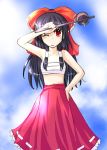  1girl armpits female hakurei_reimu japanese_clothes maid miko red_eyes sarashi shrine solo touhou 