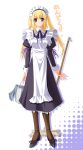  1girl apron bangs blonde_hair blue_eyes broom female full_body looking_at_viewer maid maid_apron nakano_sora solo standing 