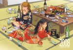  00s 2008 2girls alcohol food japanese_clothes kimono mebae mouse multiple_girls new_year sake 
