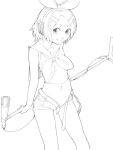  akinbo_(hyouka_fuyou) kagamine_rin microphone microphone_stand monochrome short_shorts shorts unzipped vocaloid 