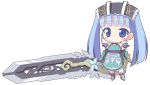  1girl blue_eyes blue_hair chibi dress gretel gretel_(otogi-jushi_akazukin) kagura_yuuki otogi-jushi_akazukin solo sword weapon 