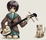  1girl cat cochi instrument nagato_yuki plectrum shamisen shamisen_(suzumiya_haruhi) solo suzumiya_haruhi_no_yuuutsu 