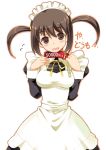  1girl blush blush_stickers brown_eyes brown_hair collar hits kurasuke kurasuke&#039;s_maid_girl looking_at_viewer maid original short_hair simple_background solo translated twintails 