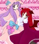  2girls bow female head_wings koakuma lowres multiple_girls patchouli_knowledge pink_bow the_embodiment_of_scarlet_devil touhou 