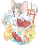  1girl animal_ears bangs cheese female lowres mouse_ears navel new_year pop solo 