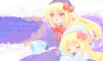  23 23_(candy_chapus) 2girls blonde_hair dual_persona female hat lily_black lily_white long_hair multiple_girls red_eyes touhou 