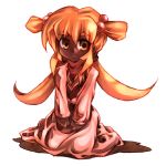  1girl child dark_skin dress dwarf final_fantasy final_fantasy_iv hair_bobbles hair_ornament kouno_hikaru lowres luca_(ff4) orange_hair simple_background smile solo twintails yellow_eyes 